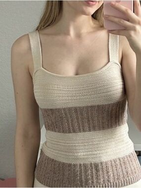Splendid Cream and Brown Ribbed Knit Tank Top